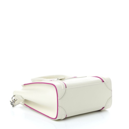 CELINE Smooth Calfskin Nano Luggage White Magenta