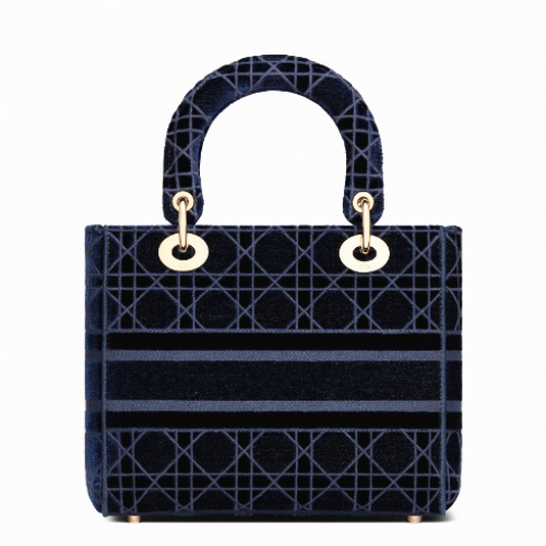 DIOR velvet series deep blue five grid Lady bag