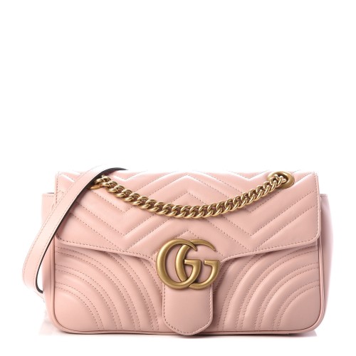GUCCI Calfskin Matelasse Small GG Marmont Shoulder Bag Perfect Pink