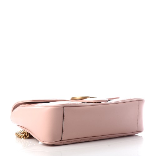 GUCCI Calfskin Matelasse Small GG Marmont Shoulder Bag Perfect Pink